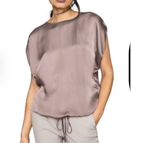 Reiss Tops - Reiss Maggie sz 8 Hammered Satin Top Mauve Taupe Drawstring Oversized